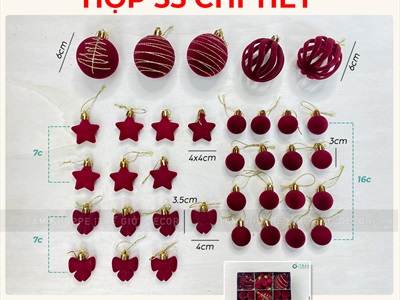 Hộp 35 phụ kiện châu nhung Đỏ phun kim tuyến Vàng [Nhiều kiểu - ĐK 3-6cm] PKT-X-08